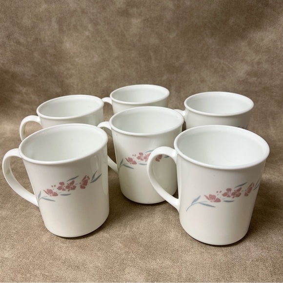 Set of (6) Vintage Corning Coffee Mugs / Cups in the Silk Blossoms Pattern - Picture 2 of 8